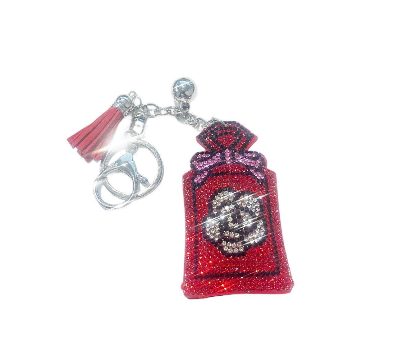 Red Flower Heart Perfume Bottle Bling Keychain