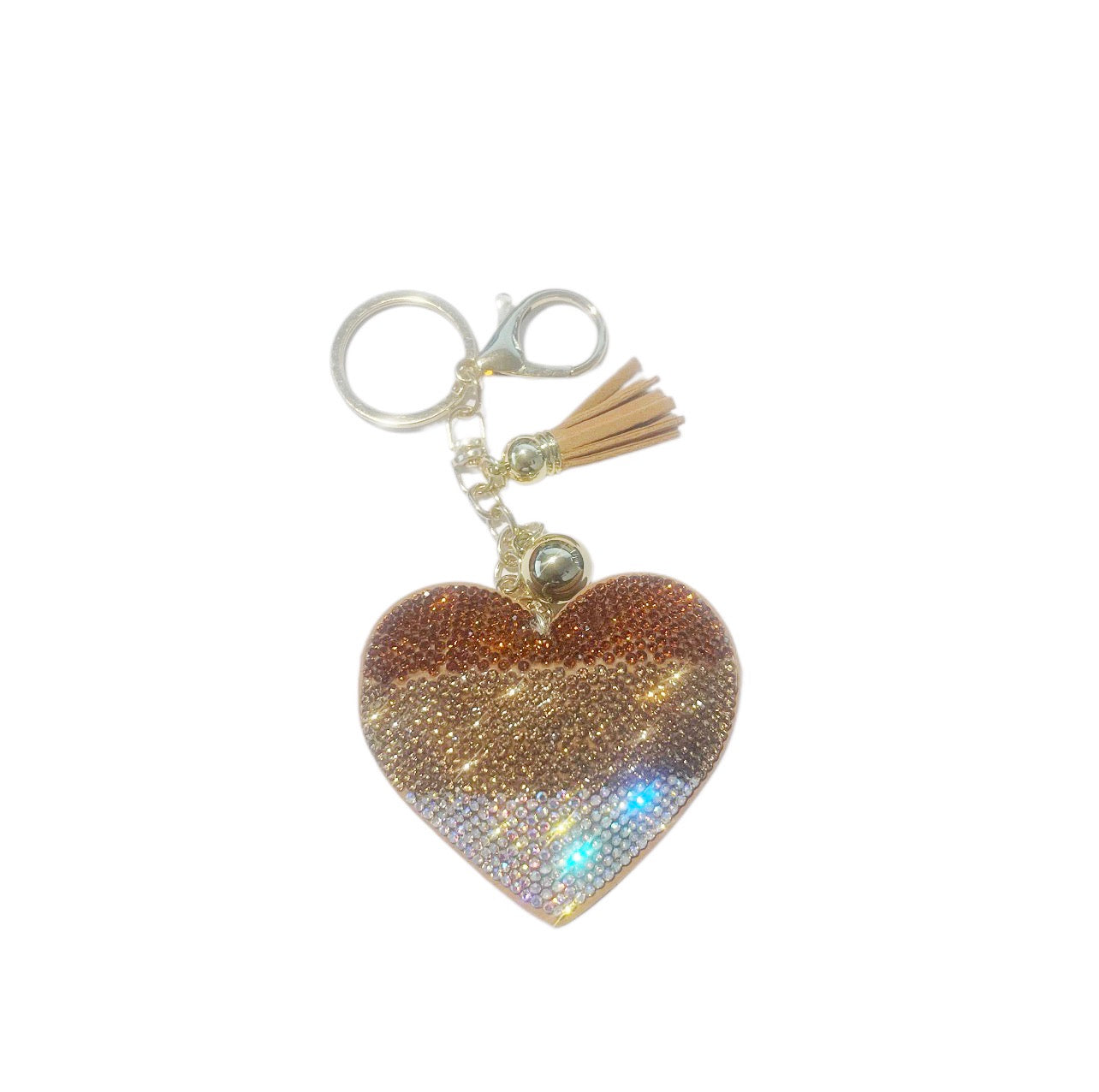 Tri- Color Tan and White Bling Heart Keychain