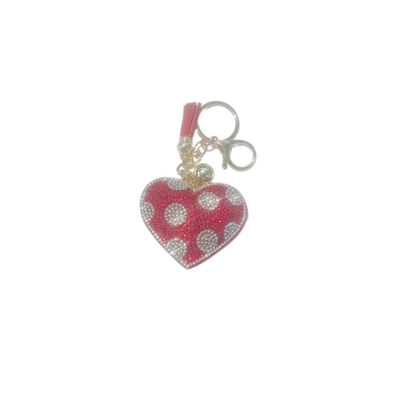 Red Polka Dot Bling Heart Keychain