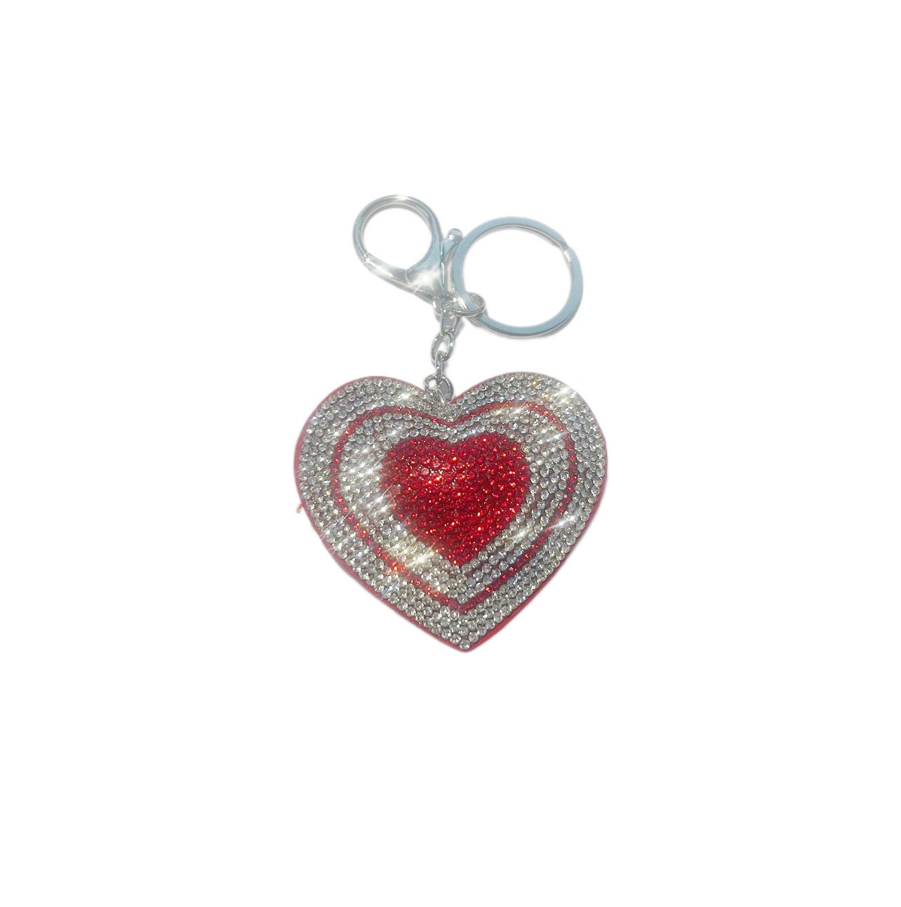 Red and White Bling Heart Keychain
