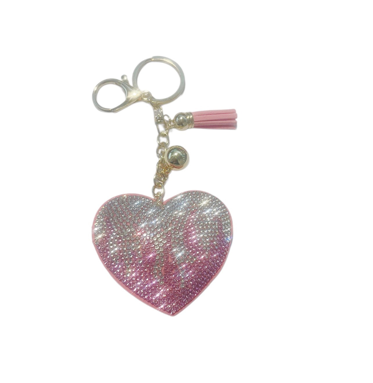 Pink and White Bling Heart Keychain