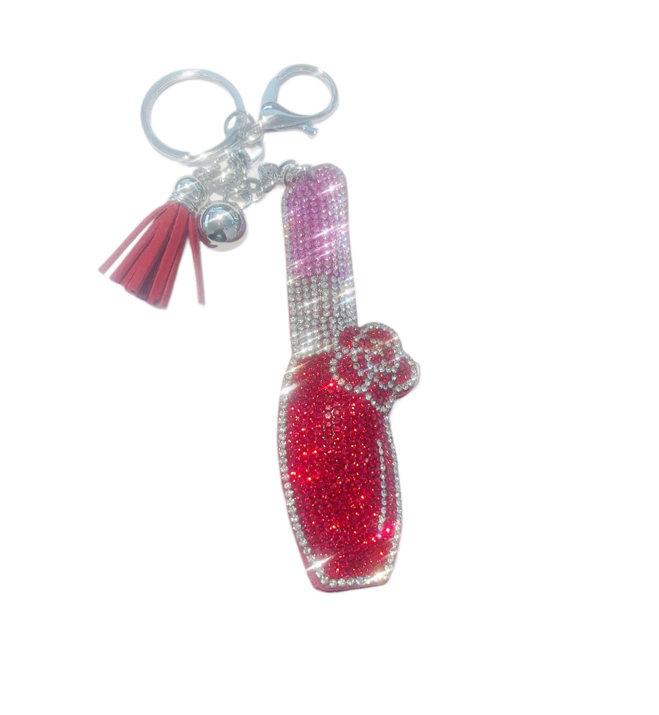 Red and Pink Bling Lipstick Keychain