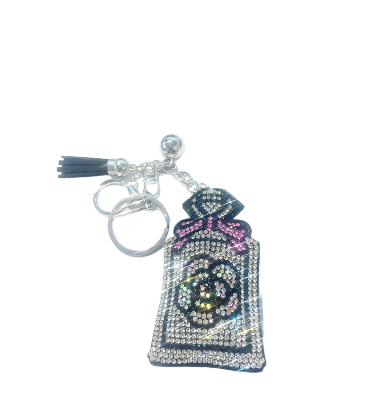 White Rhinestone Bling Perfume Keychain