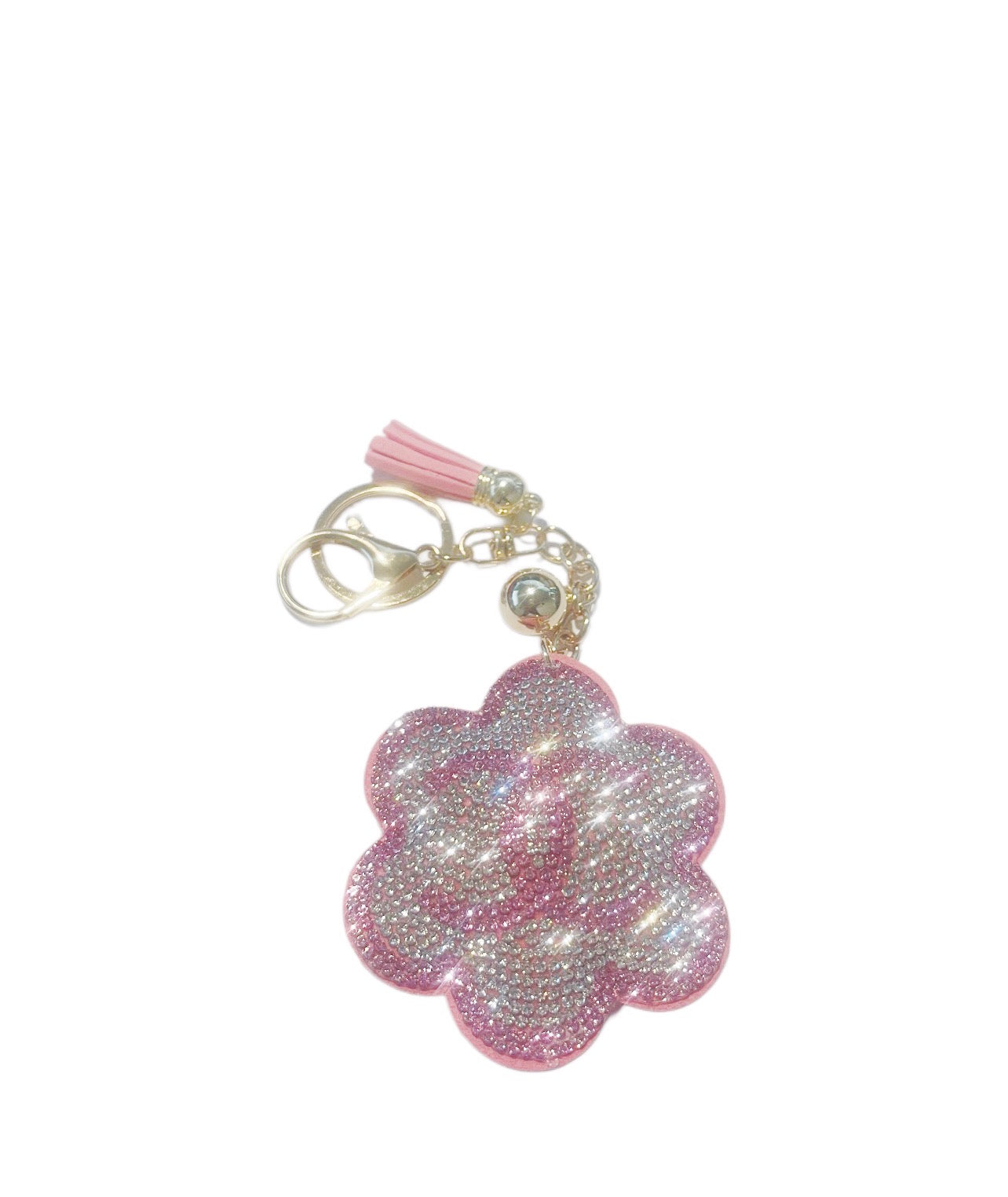 Pink and White Bling Rhinestone Keychain