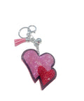 Pink and Red Double Heart Bling Keychain