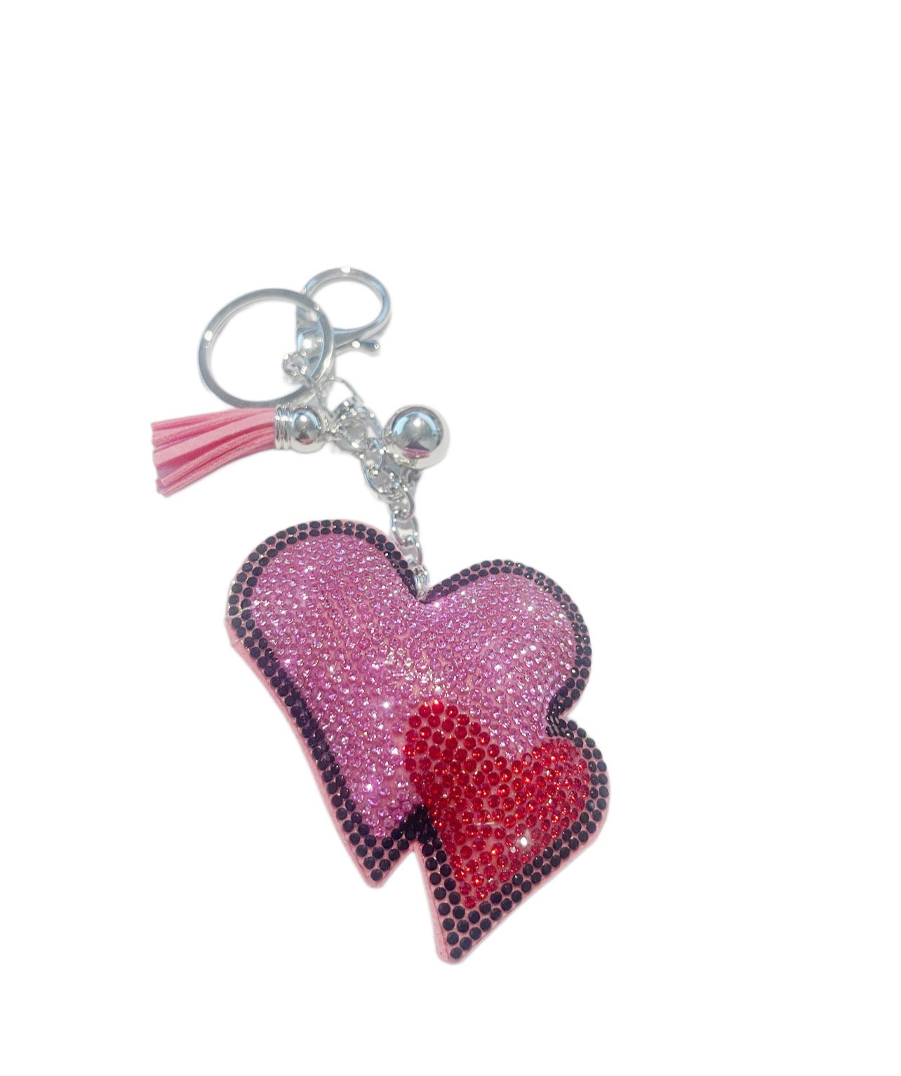 Pink and Red Double Heart Bling Keychain