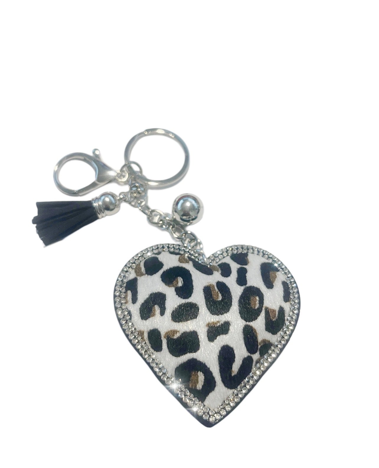 White Leopard Print Keychain