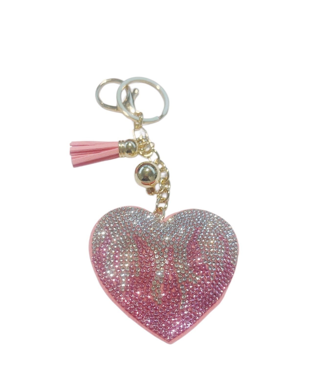 Pink and White Heart Bling Keychain