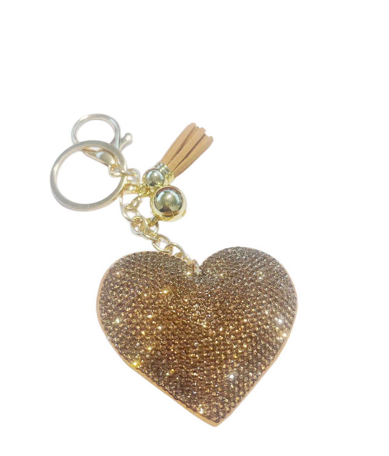 Tan Bling Heart Rhinestone Keychain