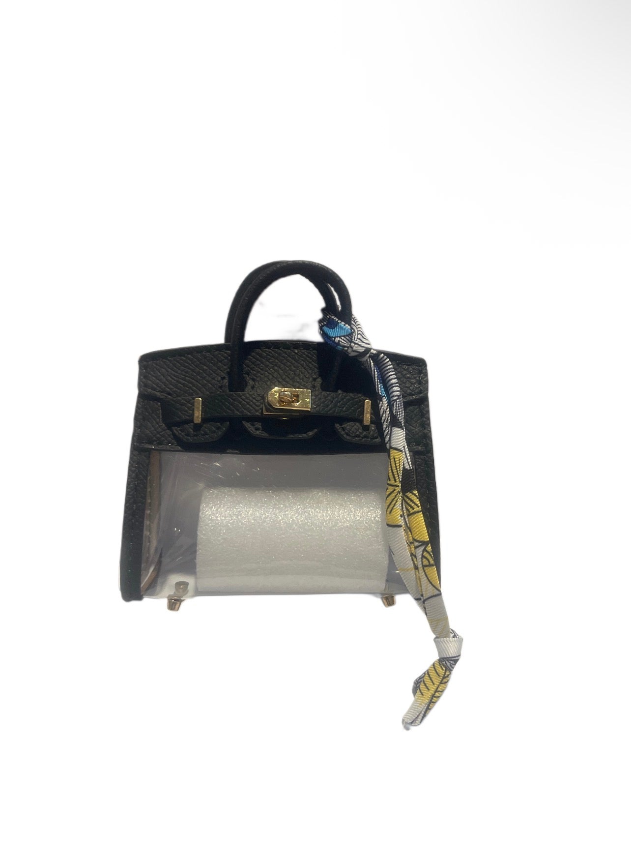 Black Clear Handbag Keychain with Scarf