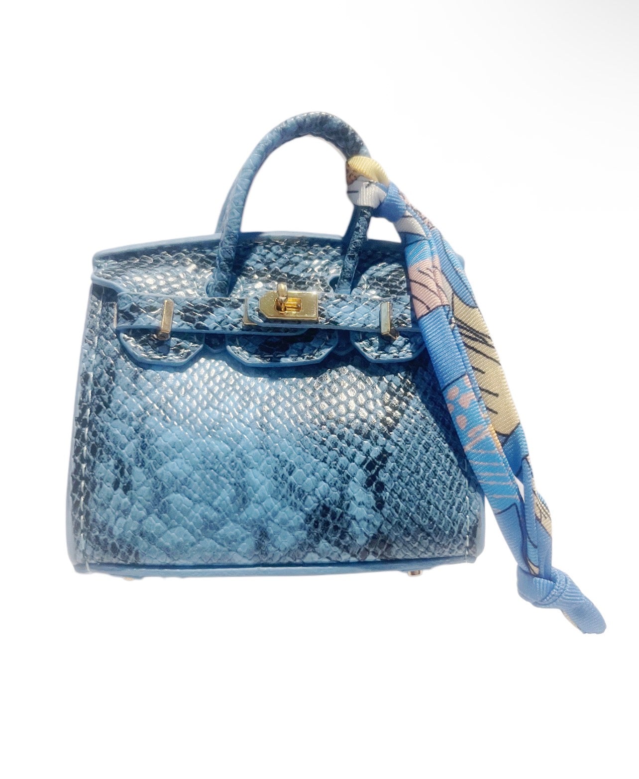Blue Snakeskin Handbag Keychain with Scarf