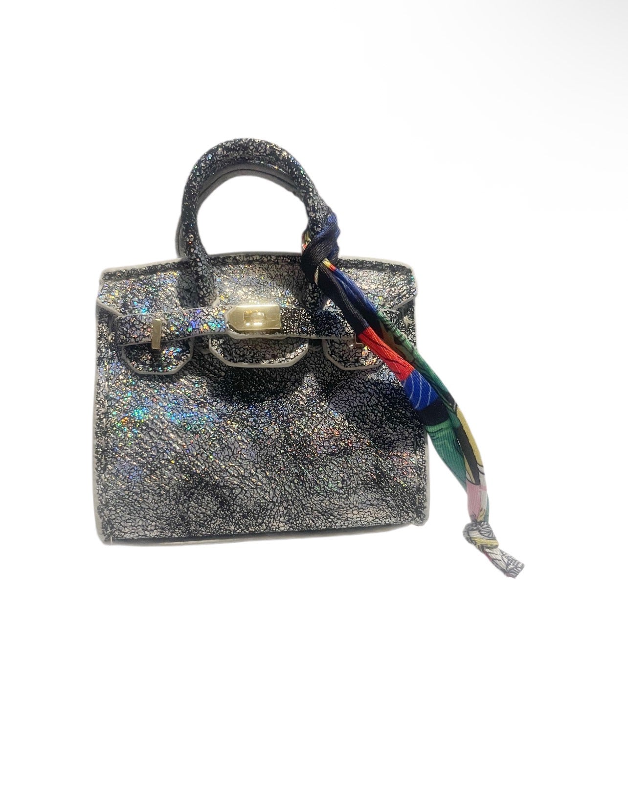 Black and White Handbag Keychain with Scarf