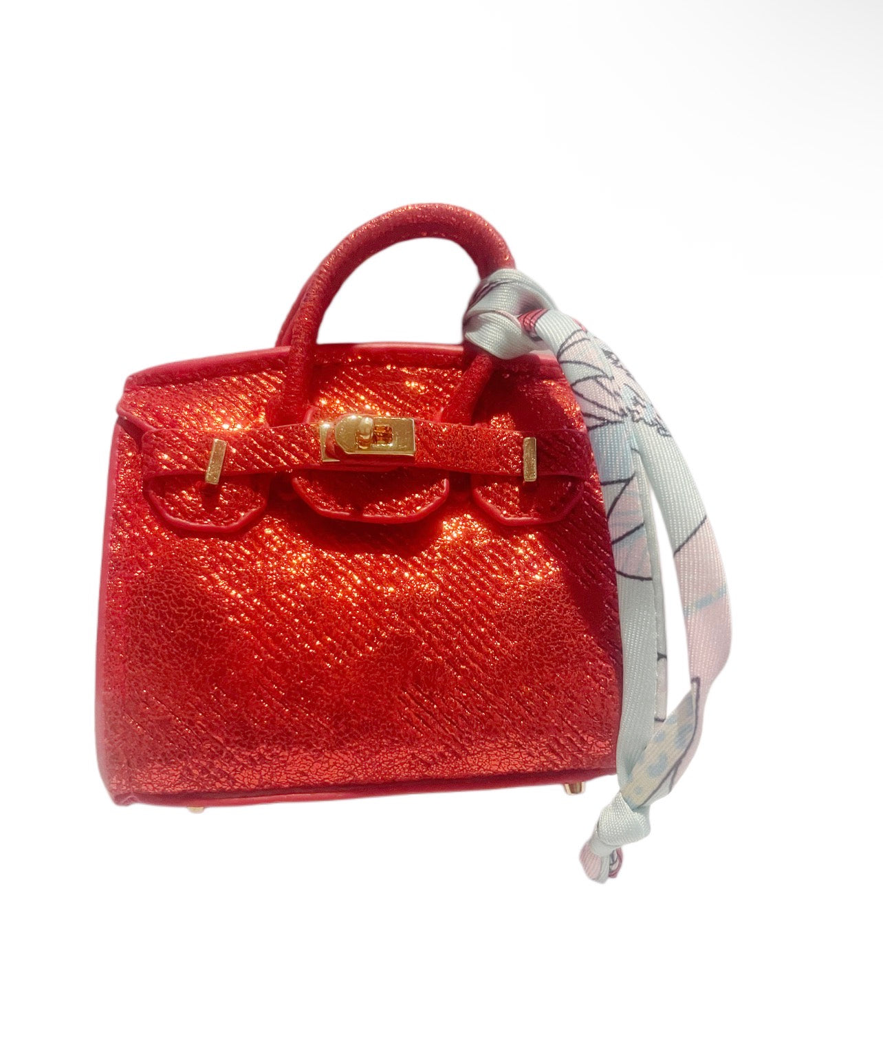 Red Glitter Handbag Keychain with Scarf