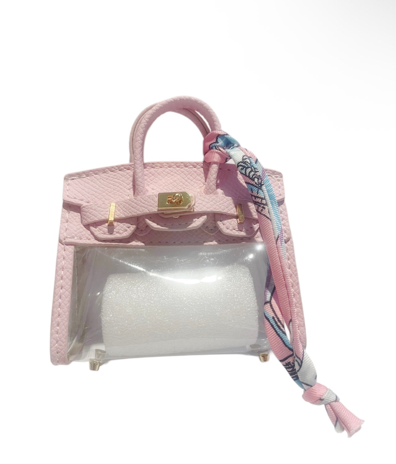 Pink Clear  Handbag Keychain with Scarf