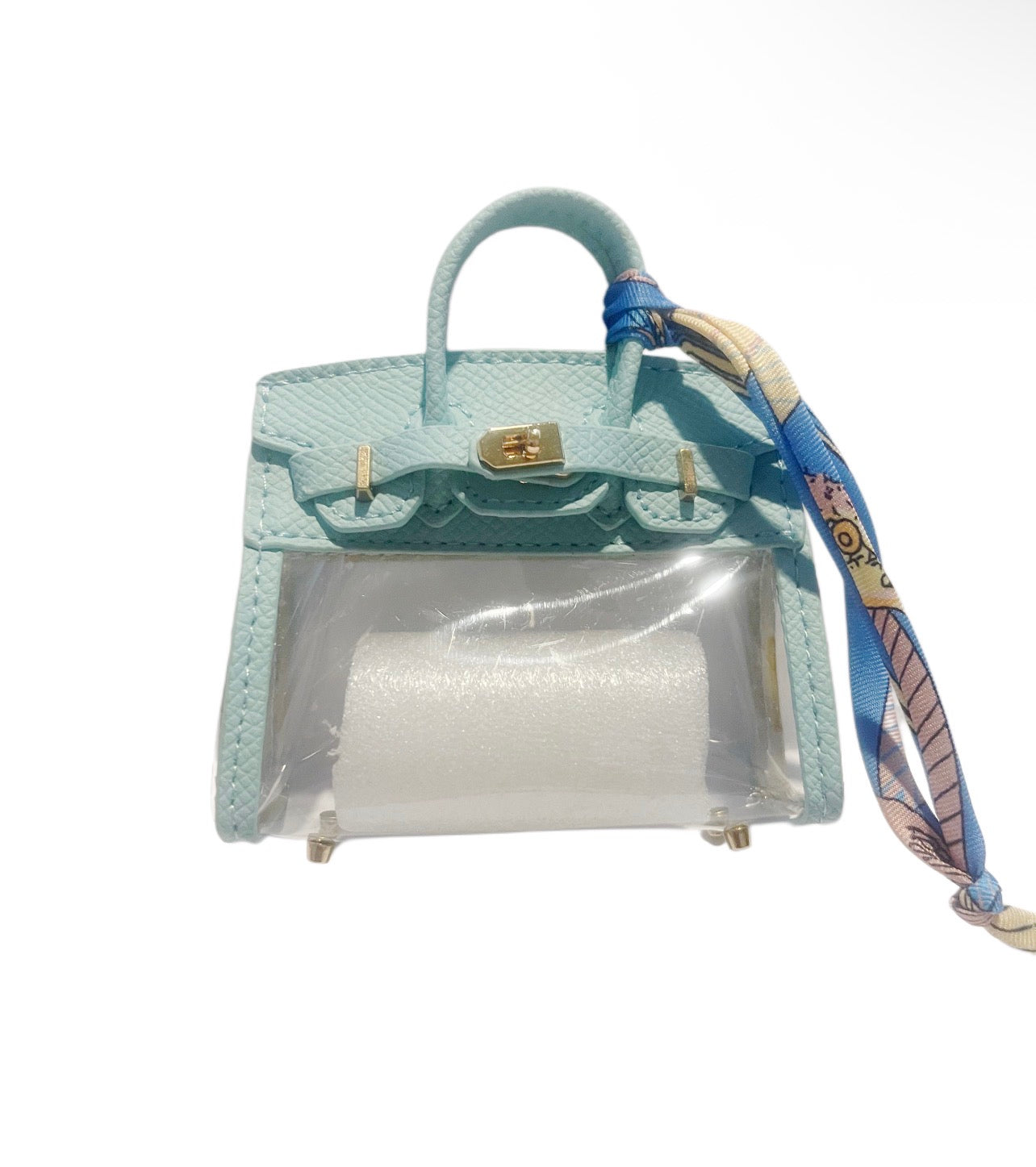 Light Blue Clear Large Keychain Handbag with Scarf