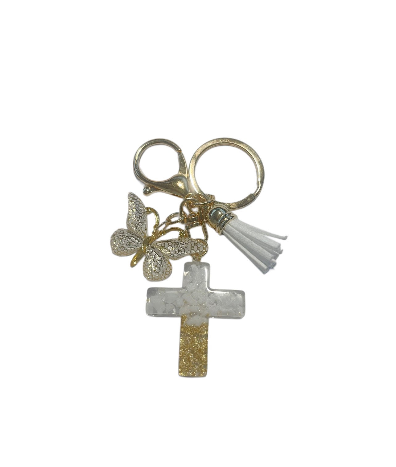 White and Gold Butterfly Keychain