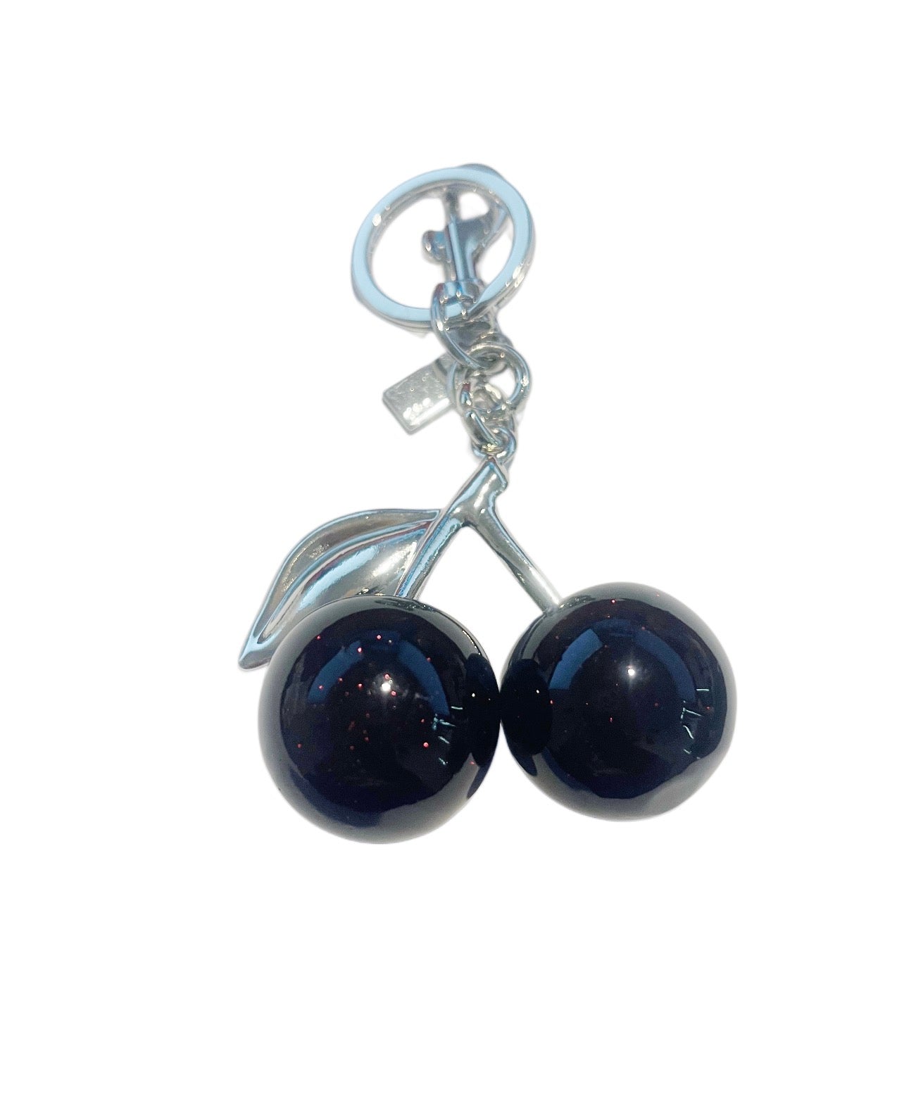 Black Cherry Ball Coach Inspired Silver Handbag Keychain