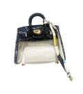 Navy Blue Snakeskin clear Handbag Keychain with Scarf