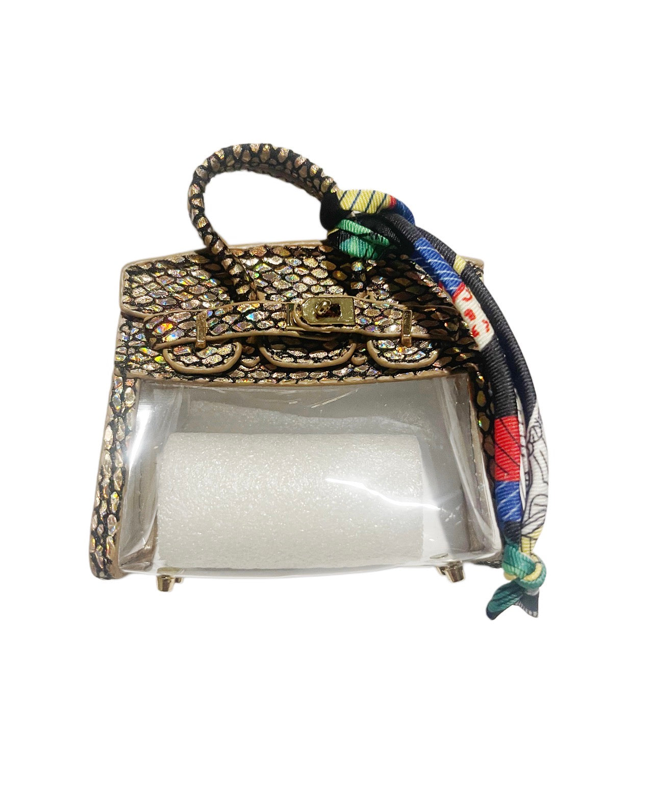 Tri-Color Snakeskin clear Handbag Keychain with Scarf