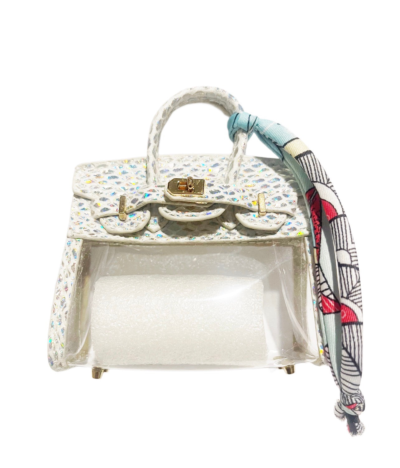 White Snakeskin Large Handbag Keychain with Scarf