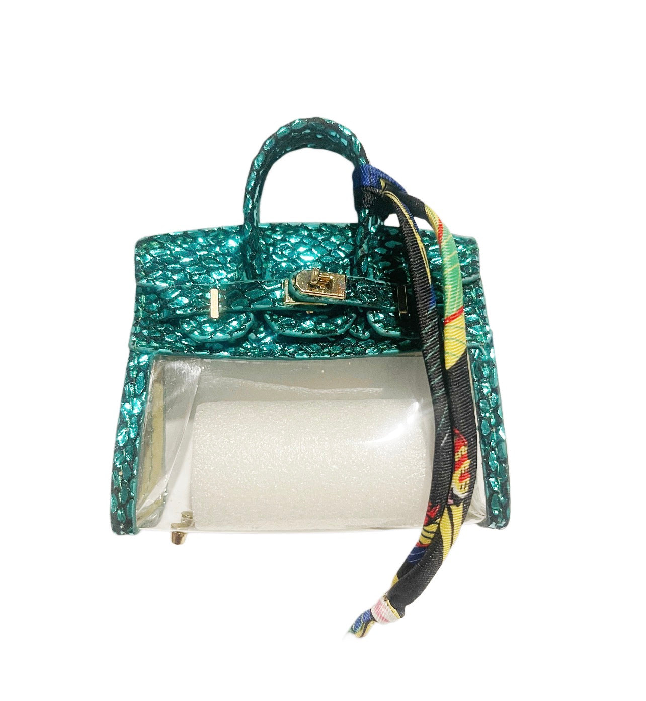 Green Snakeskin Handbag Keychain with Scarf