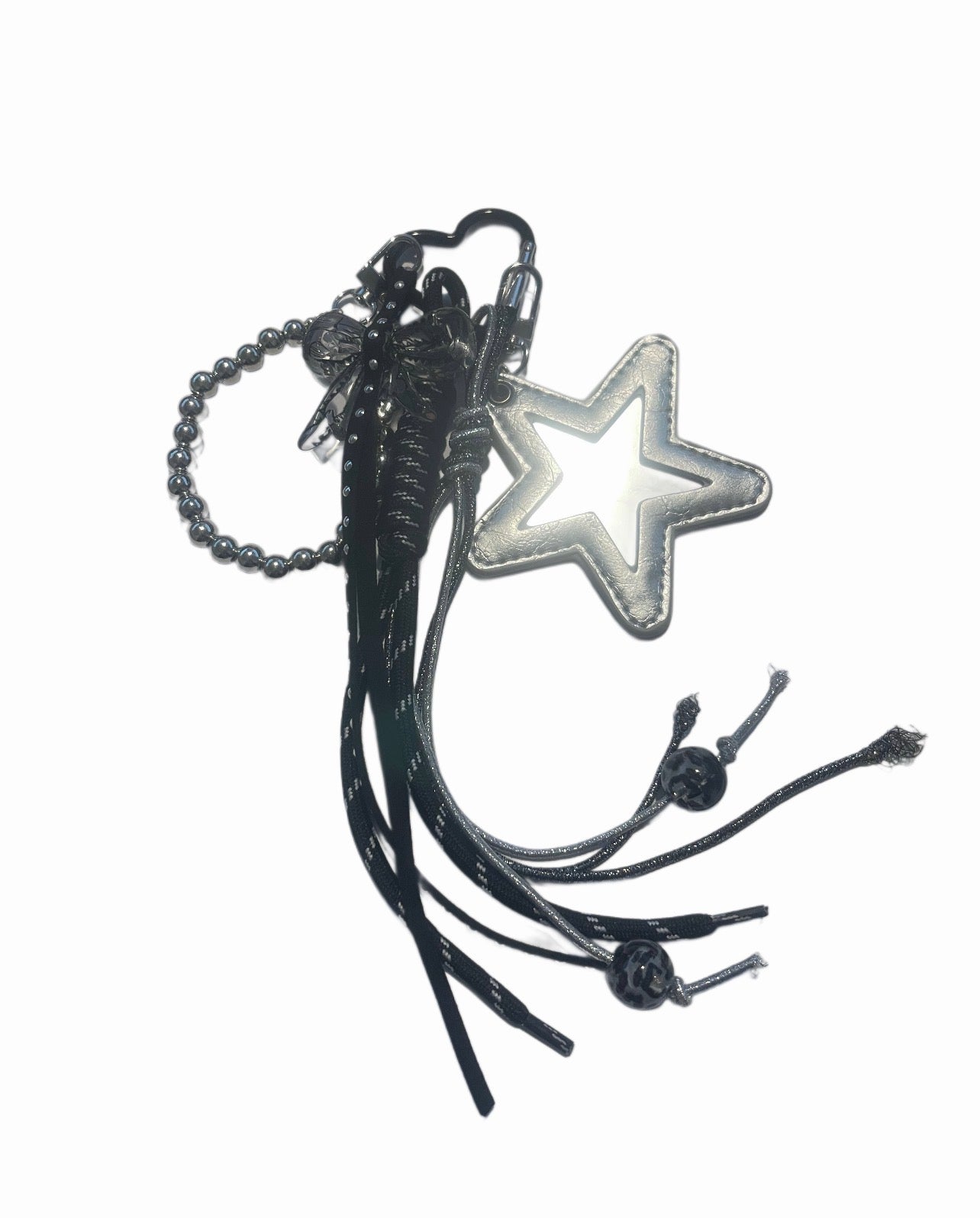 Black Rope Keychain with Silver Heart