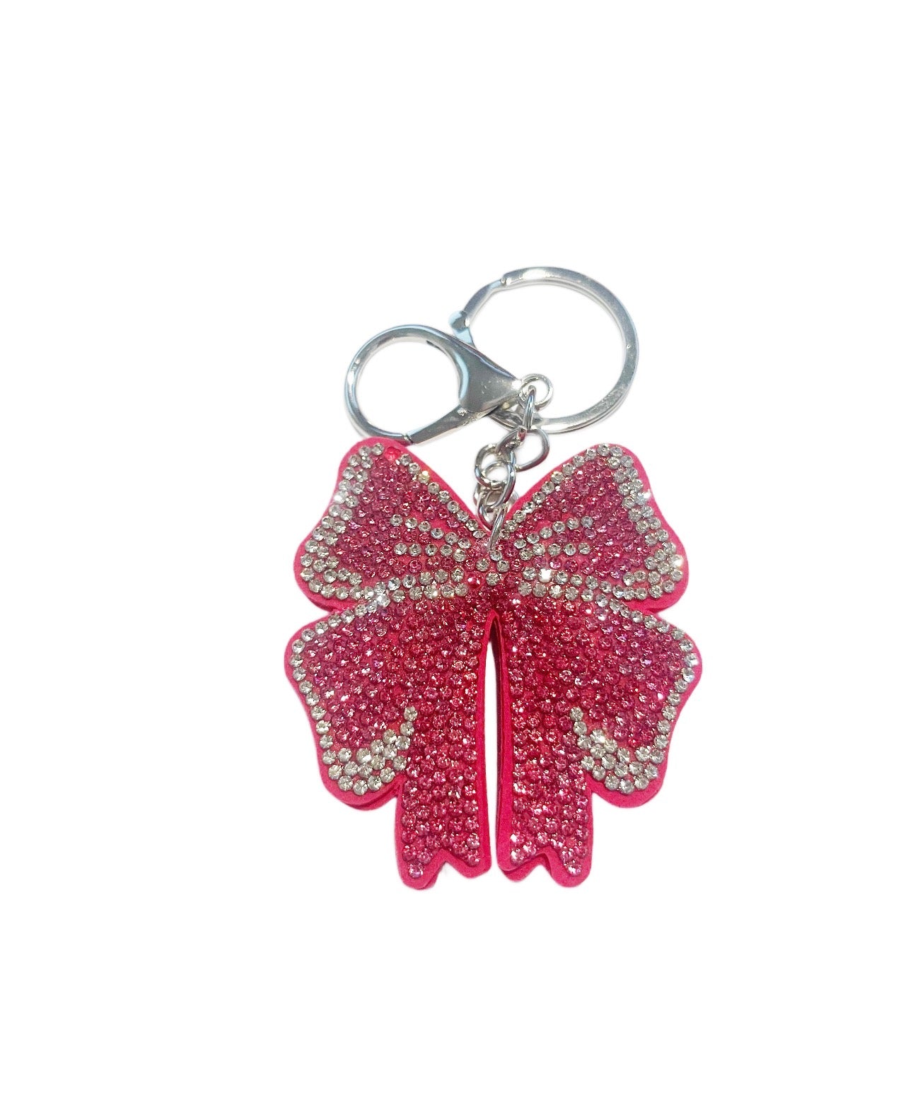 Large Pink and White Bow Bling Keychain
