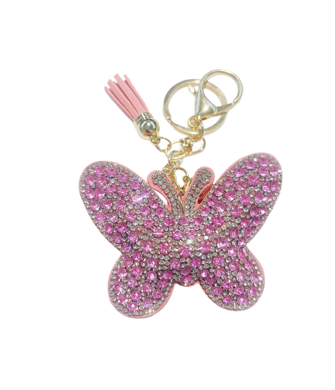 Pink Bling Butterfly Rhinestone Keychain