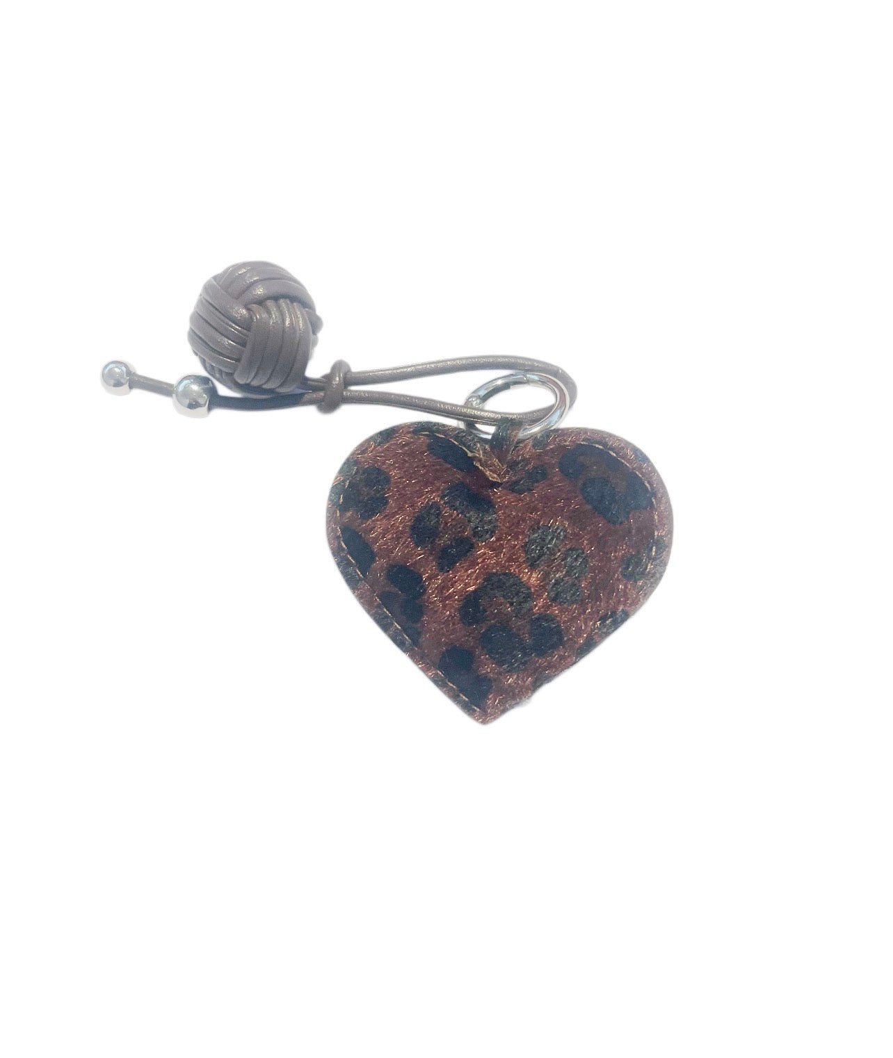 Brown Cheetah Heart Keychain
