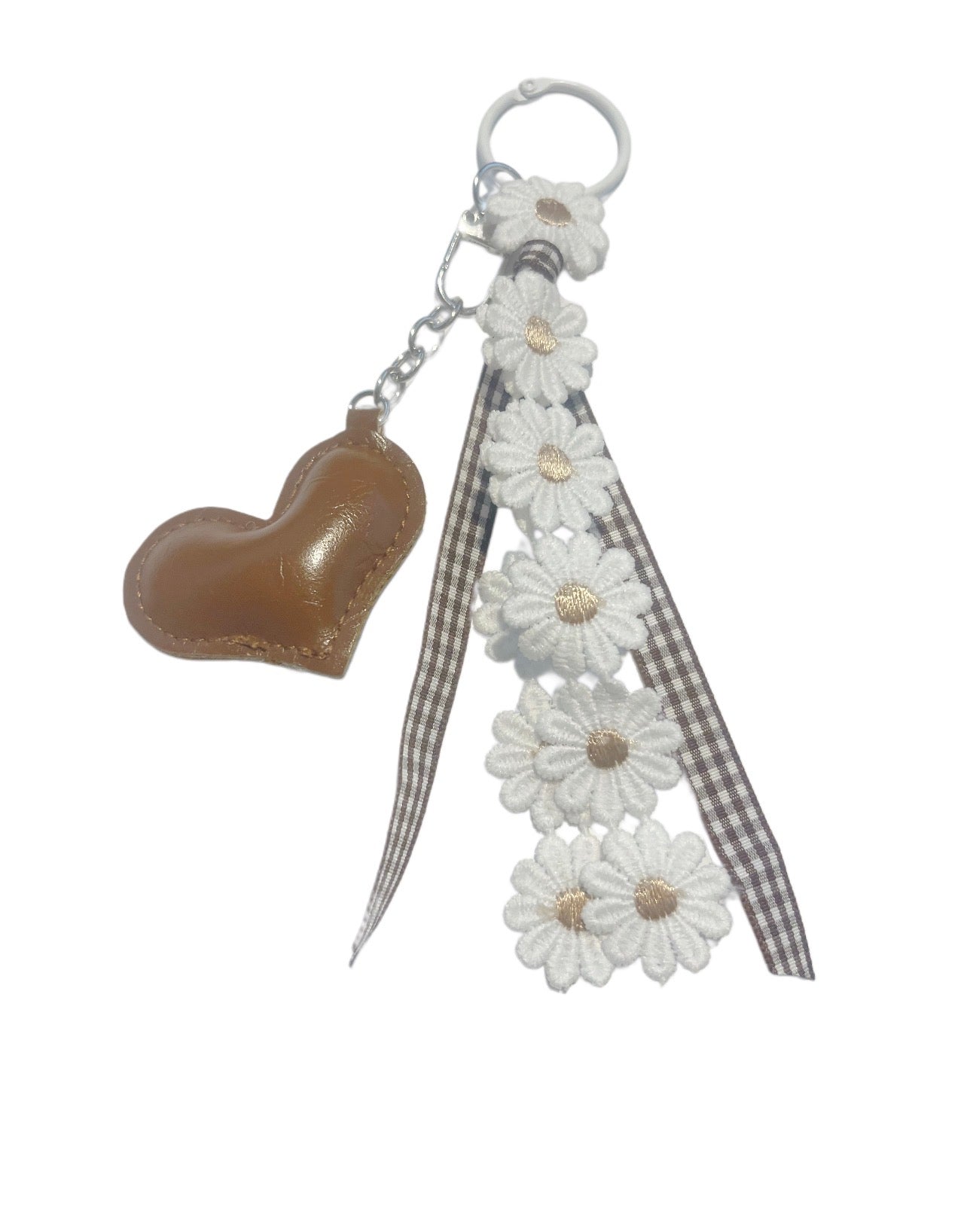 Brown Heart with Daisy Keychain