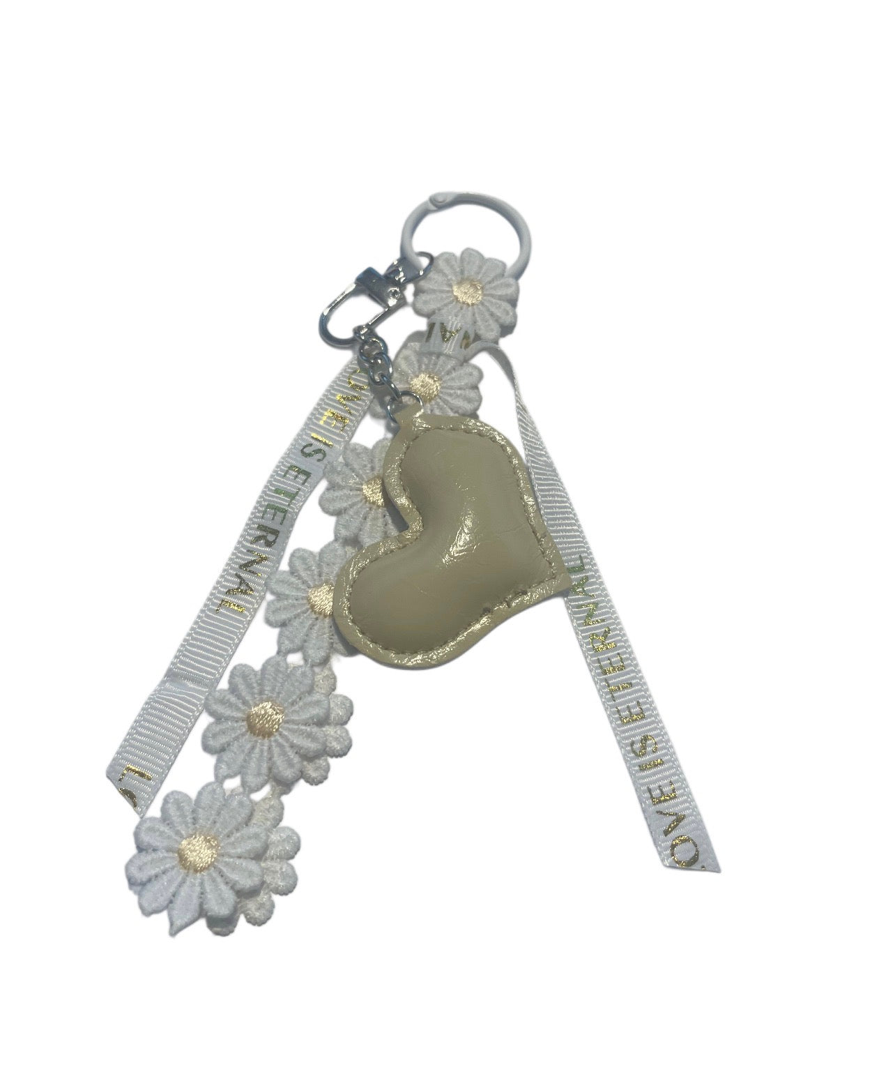 White Heart with Daisy Keychain
