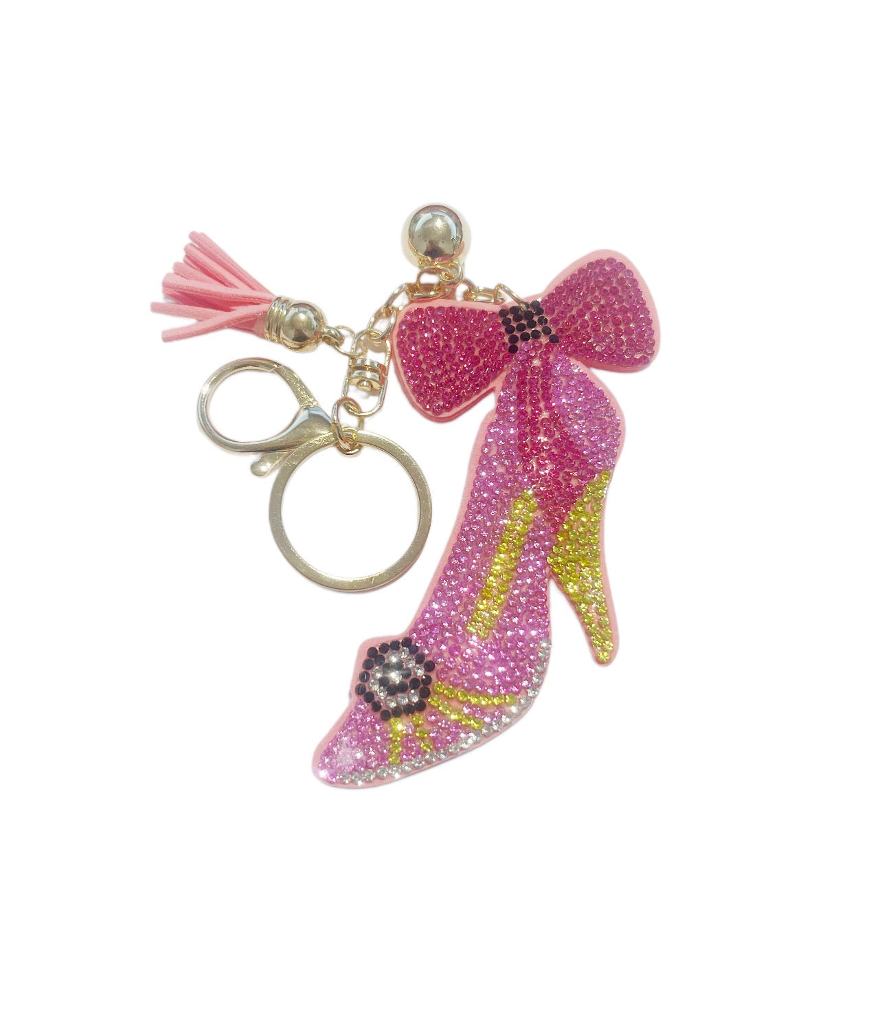 Pink and Yellow Bling High Heel Shoe Keychain
