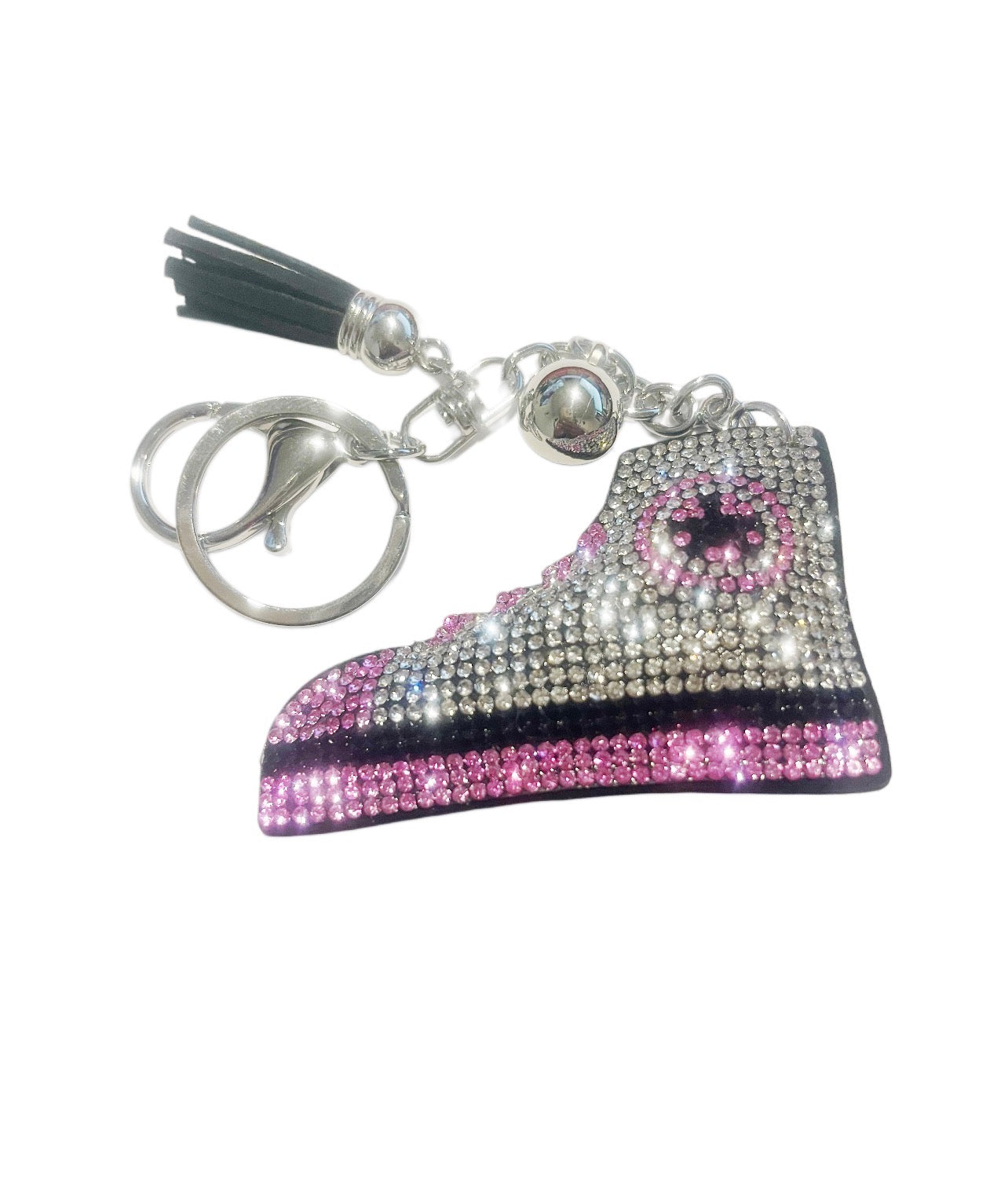 White Rhinestone Bling High Top Sneaker Keychain