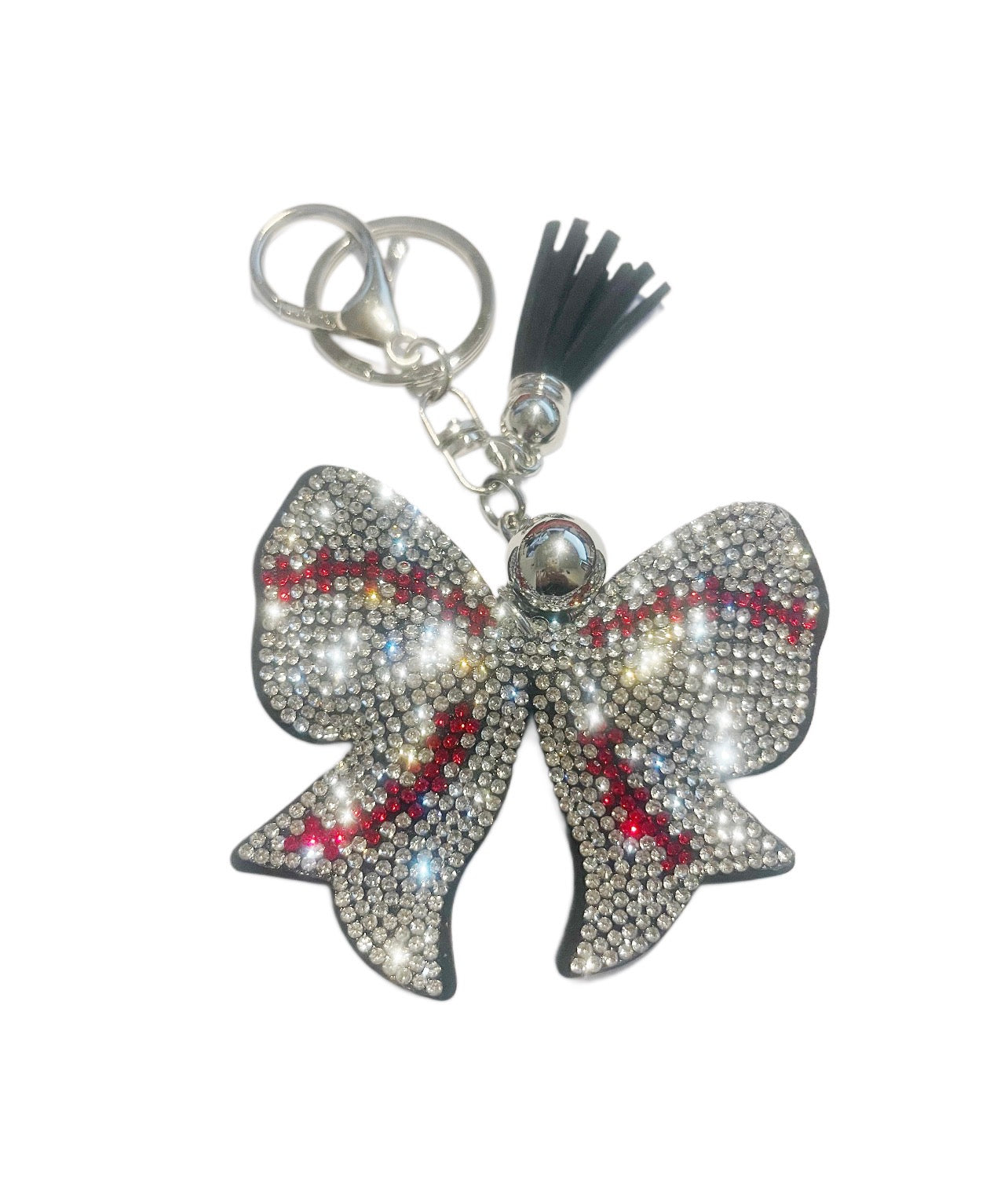 White Bow with Red Stitch Keychain