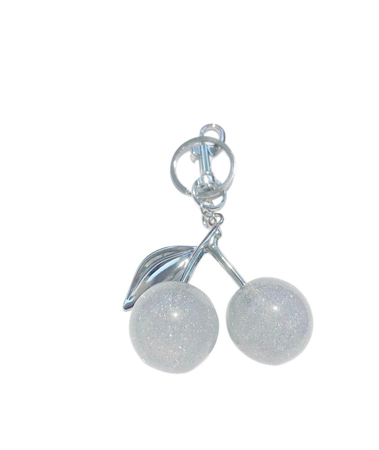 White Double Cherry with Silver Handbag Charm
