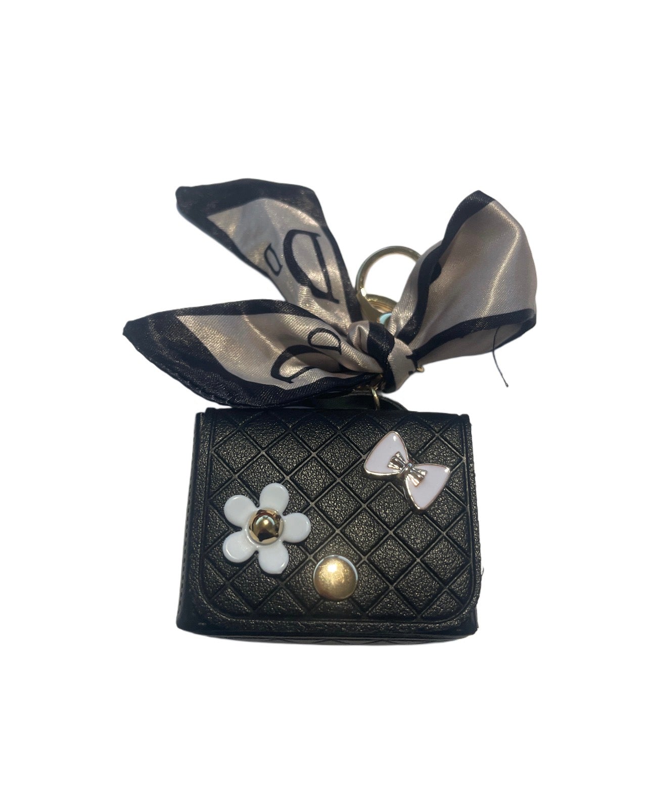 Black Handbag Keychain with Scarf Charm
