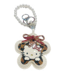 Hello Kitty White and Cheetah Handbag Keychain Pearl Wristlet