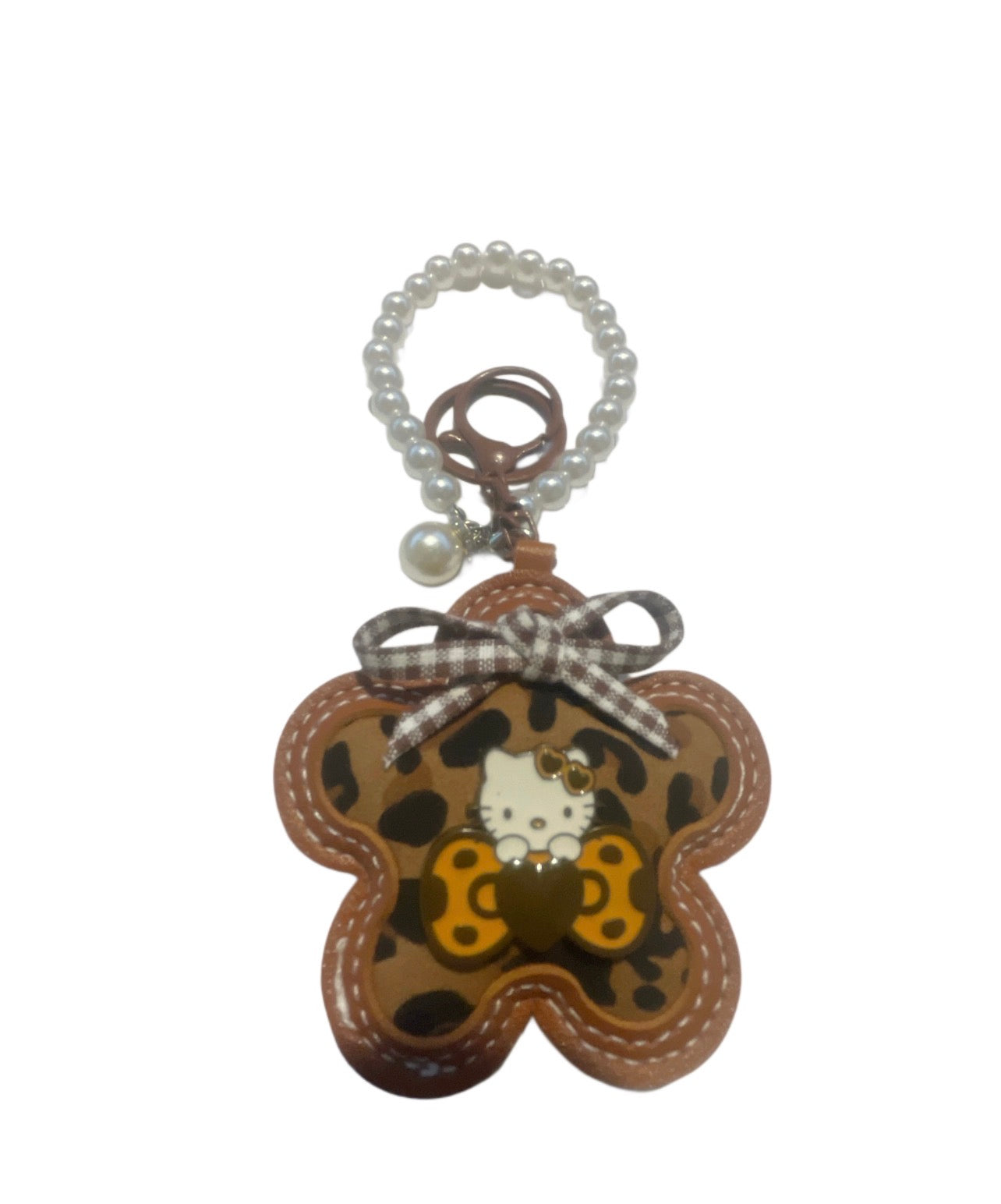 Hello Kitty Cheetah Handbag Keychain with Pearl Wristlet