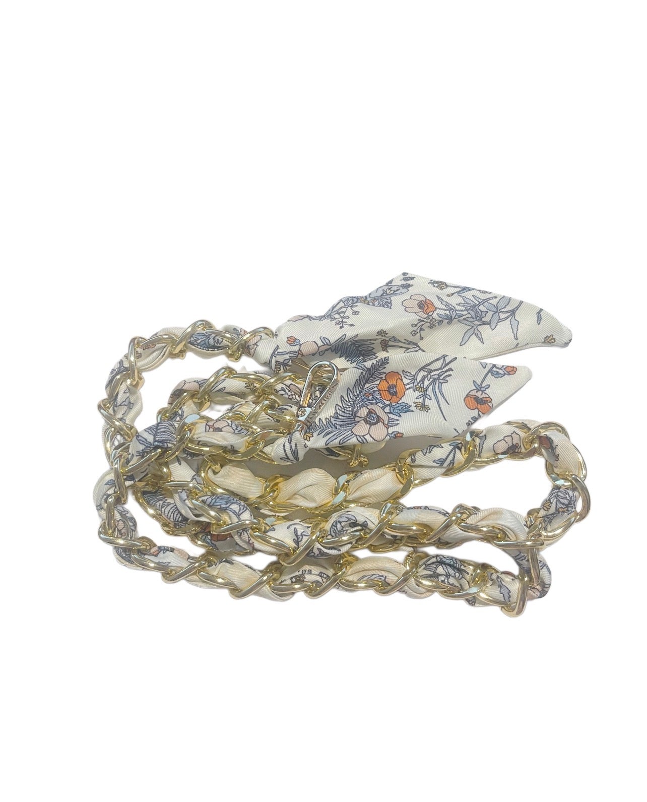 Off White Handbag Scarf with Flowers and Gold Chain