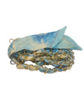 Light Blue and Beige Handbag Scarf with Gold Chain