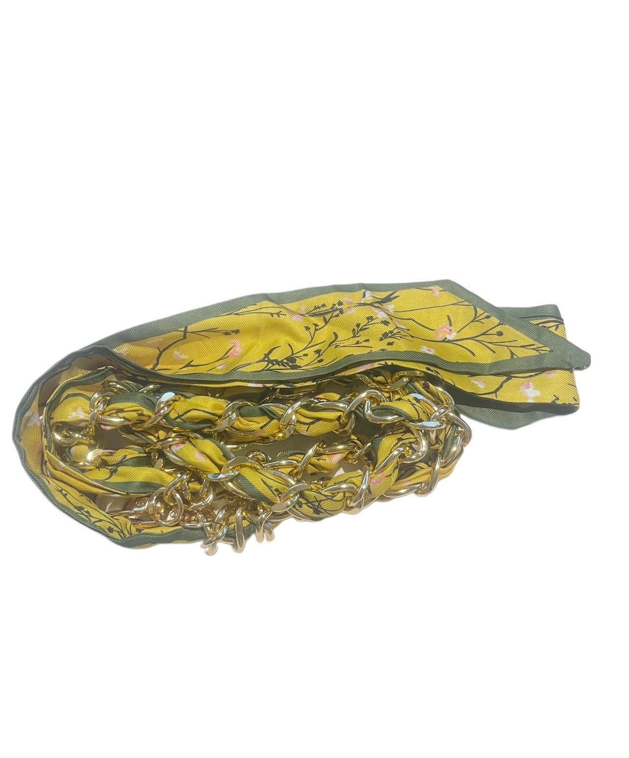 Yellow and Green Handbag Scarf with Gold Chain