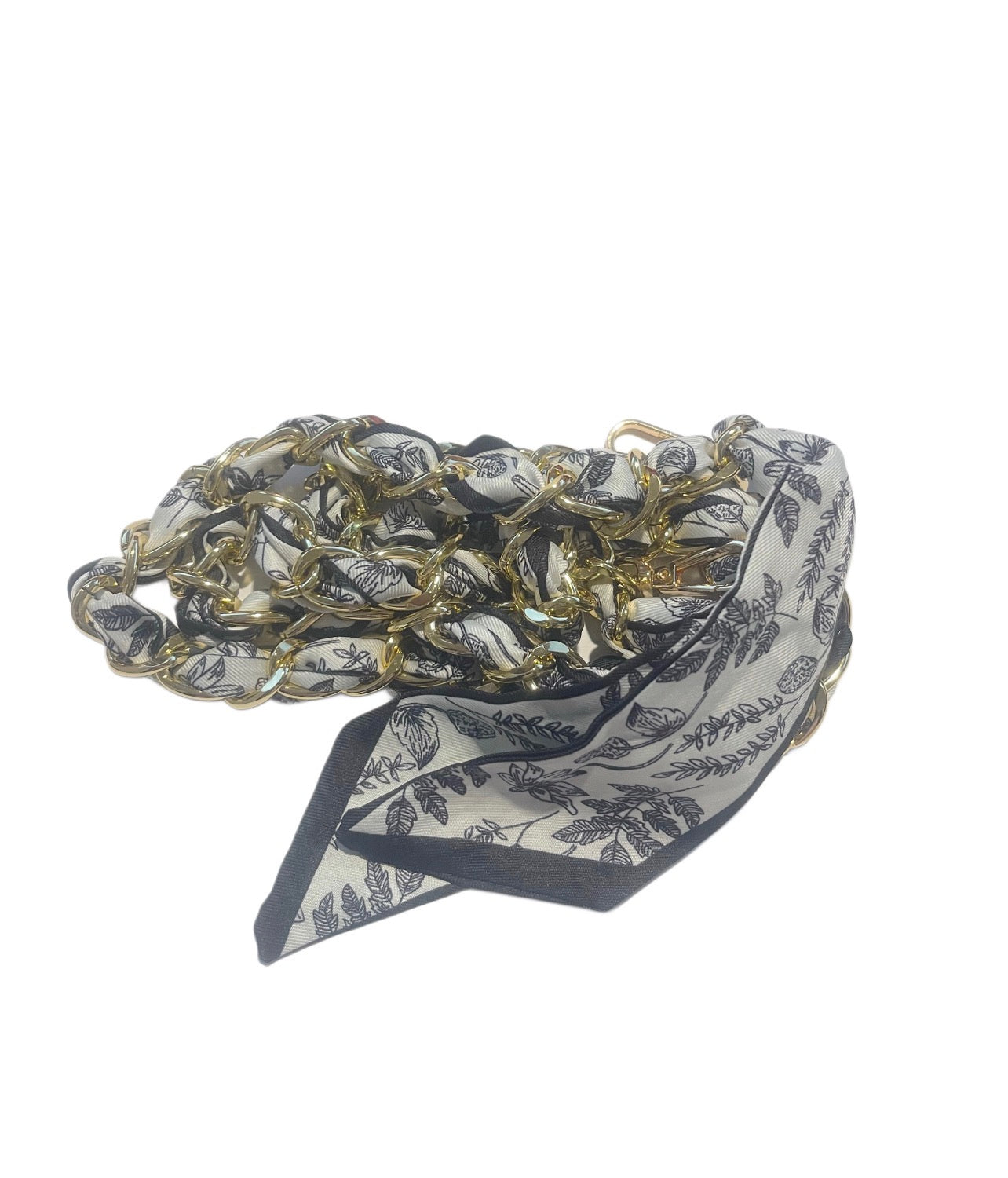Black and White Flower Handbag Scarf with Gold Chain