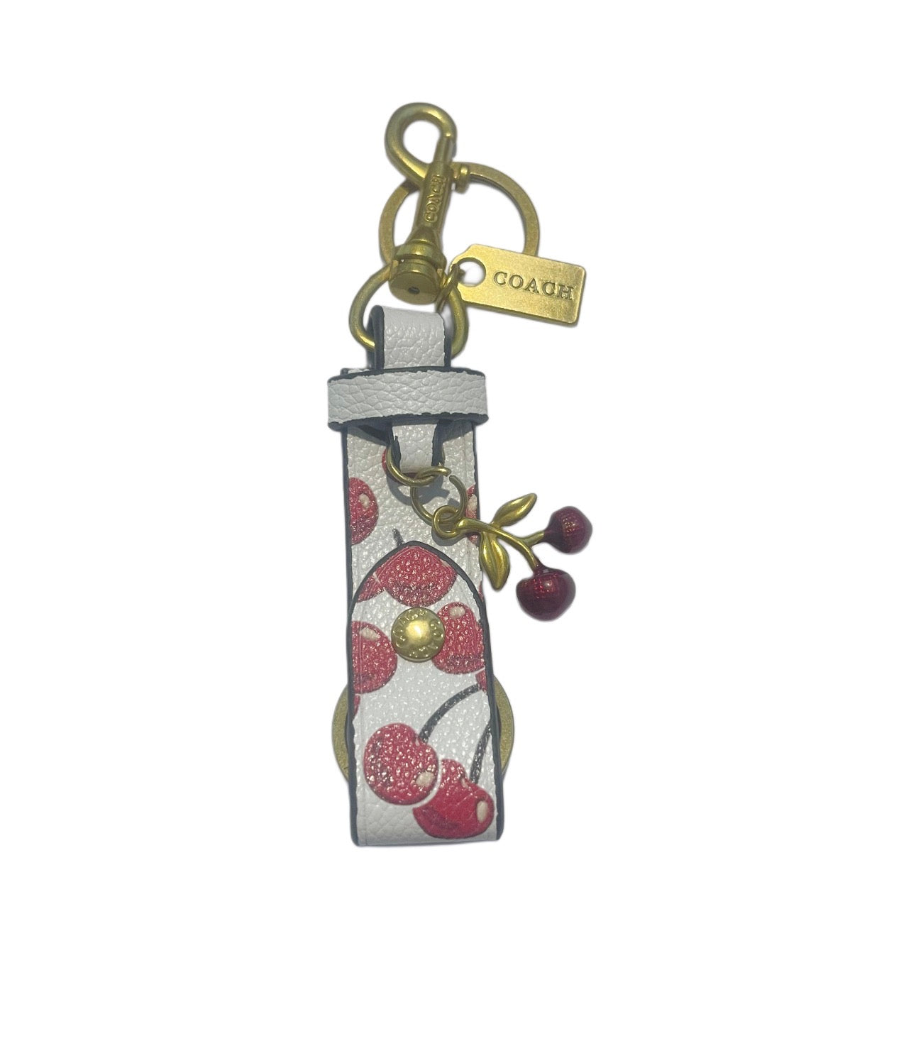 Coach Signature Inspired White Keychain with Cherries