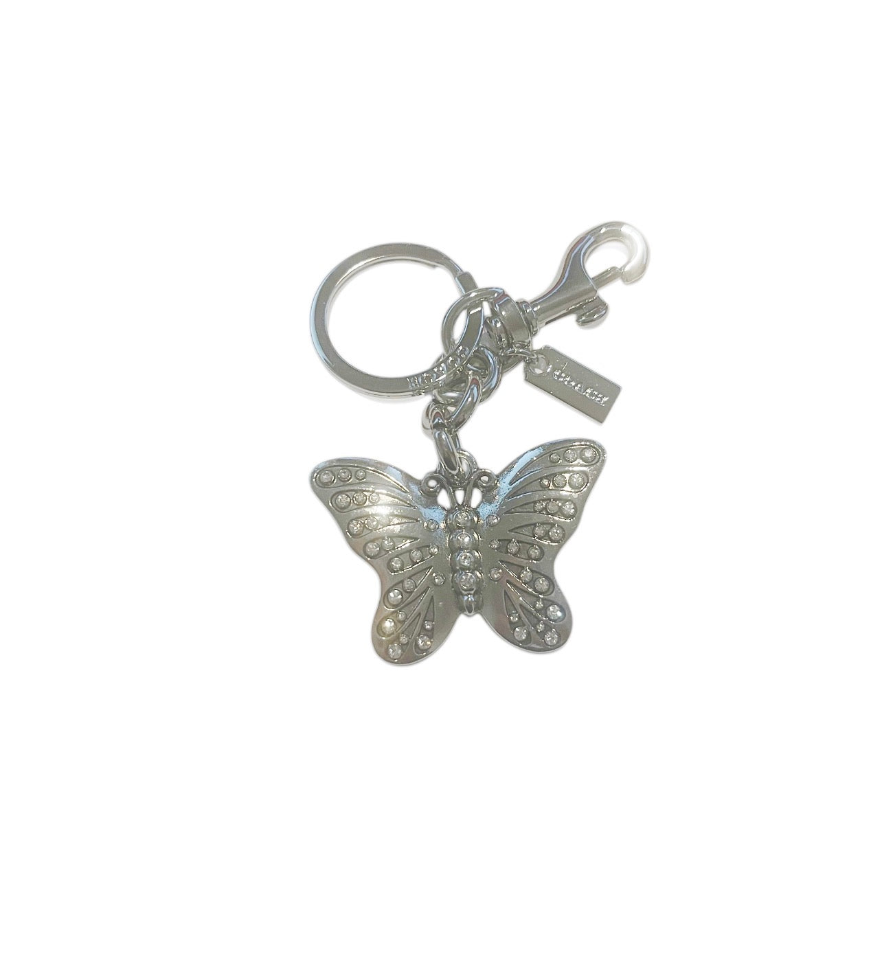 Coach Inspired Silver Rhinestone Butterfly Handbag Keychain